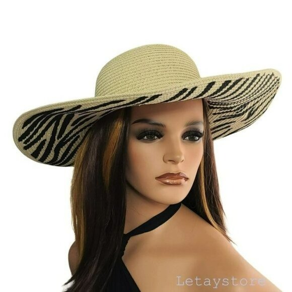 NWT Asos Animal Print Wide Brim Beach Summer Straw Floppy Sun Hat - Picture 1 of 5